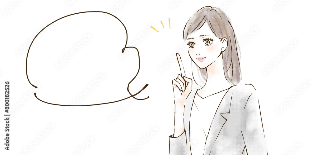 笑顔でアドバイスをする女性 明るい ポジティブ 吹き出し