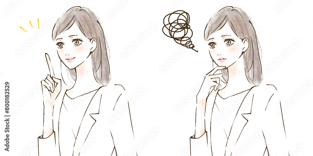 白衣を着た女性のイラストセット 疑問と解決