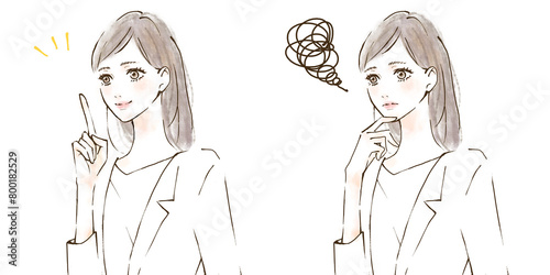 Obraz na płótnie 白衣を着た女性のイラストセット 疑問と解決 w salonie