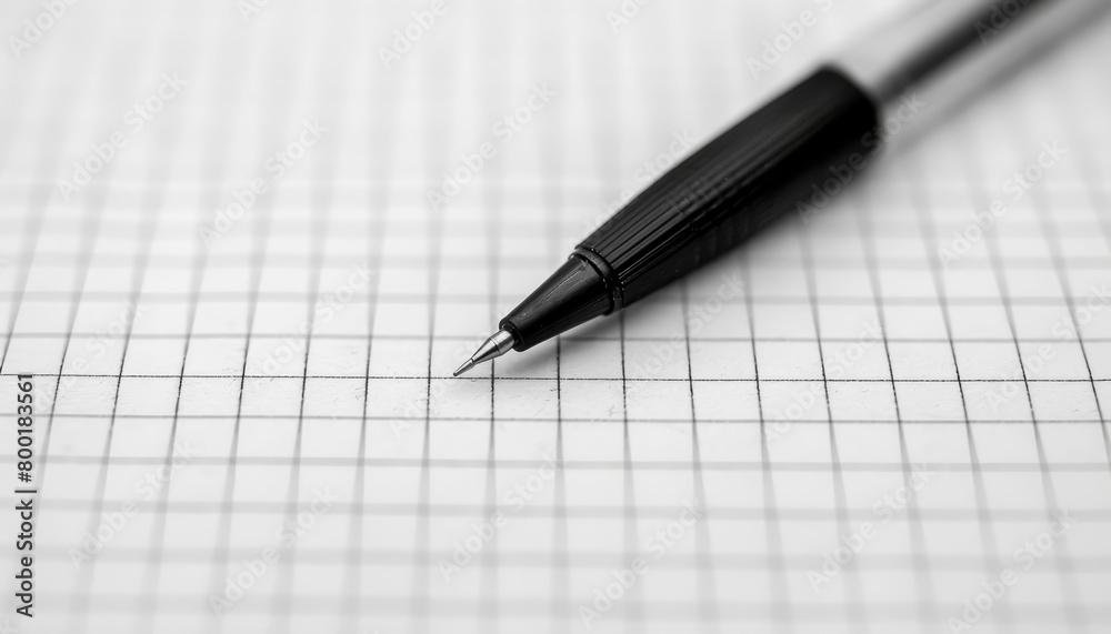 A black pencil on a white grid paper. A black pencil on a white grid paper.