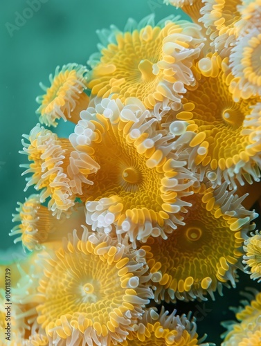 yellow corals on green background.