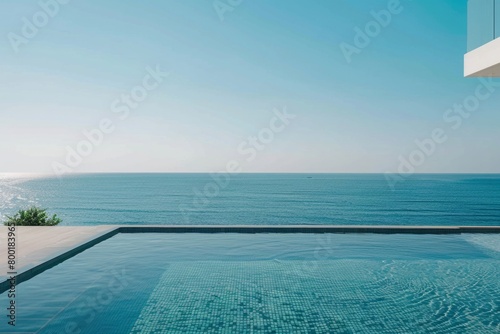 The luxurious terrace pool, surrounded by minimalist and modern design elements, offered residents an unparalleled sea view experience, epitomizing contemporary elegance and sophistication © Milos