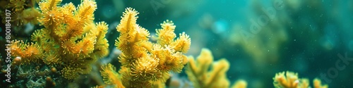 yellow corals on green background. photo