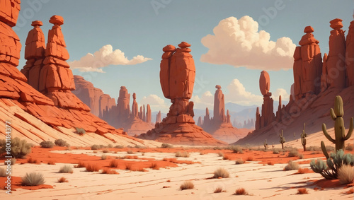 Minimalistic flat red rock formations in a desert canyon.