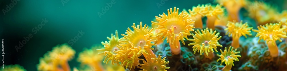 yellow corals on green background.