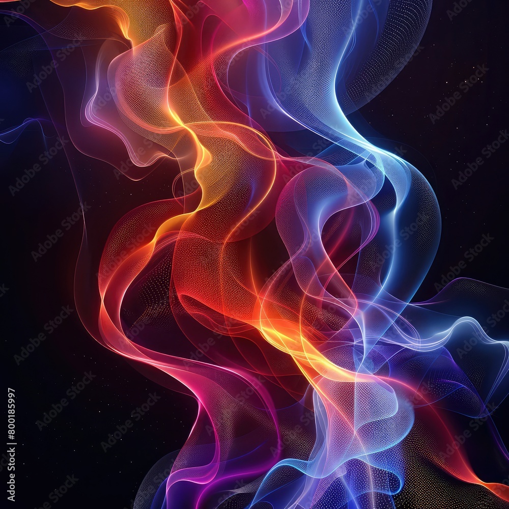 Abstract colorful digital equalizer wave lines on dark blue background technology concept, Multi colored smoke from an incense stick with color foils Photographed in front of the flash in the studio