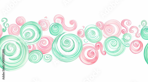 Bubblegum pink and mint green swirls add a playful, whimsical touch to decorative borders.