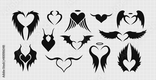 Tribal hears set. Vector illustration. Y2k design. Angel and demon.