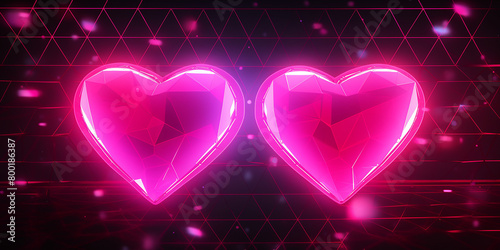 Y2k grid wireframe hearts. 2000s Y2k retro-futuristic aesthetic Happy Valentines Day 