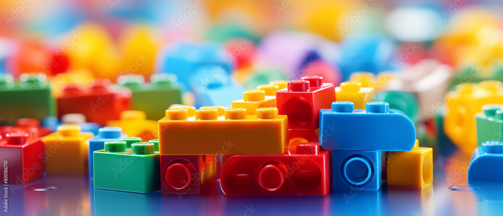 Fototapeta premium Colorful Plastic Building Bricks Close-up - Kids' Toys