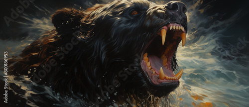 Ferocious Bear Roaring with Splashing Water Painting