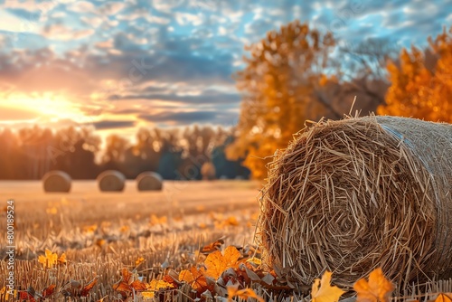 A field of hay bales in the fall photo