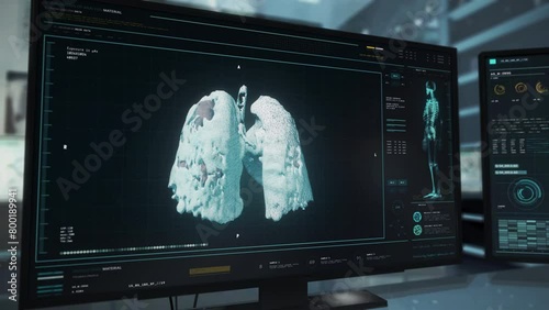 Modern Ct Scanner Researches Patients Lung Organ Cancer Diagnosis. Advanced Medical Cancer Scanner At Oncological Diagnostic Laboratory. Human Anatomy Scanner Analyzes Dangerous Cancer Diagnosis. photo