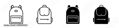 Backpack icon set. Bag for school or travel symbol. Editable stroke. Vector illustration.