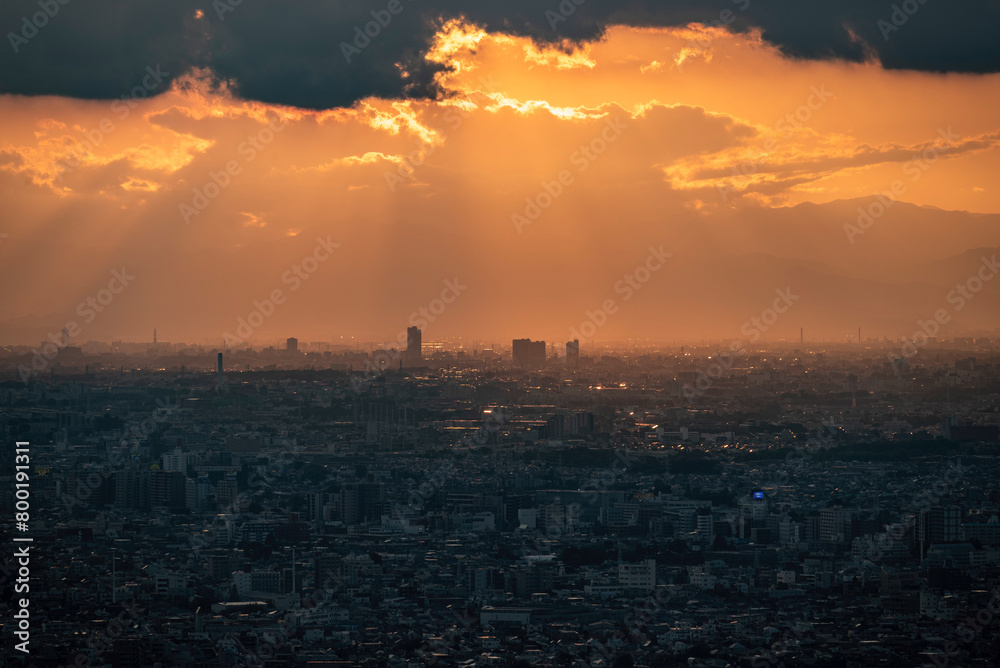 sunset over the Tokyo city