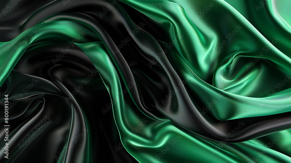 Fototapeta premium Emerald Green and Black Silk Flowing Background