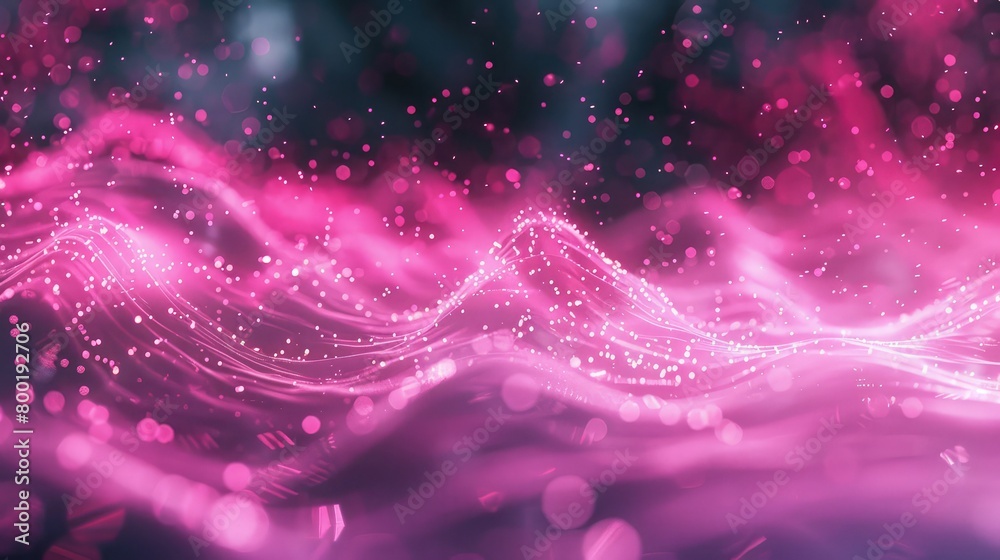 Abstract pink energy magic waves from glowing particles and lines ,de focused abstract elegant detailed pink glitter particles flow underwater holiday magic shimmering luxury background