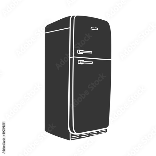 Retro Fridge Icon Silhouette Illustration. Nostalgia Vector Graphic Pictogram Symbol Clip Art. Doodle Sketch Black Sign.