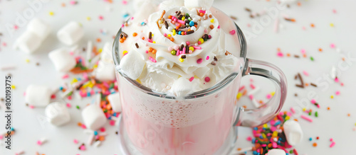 Milkshake with cream and colorful sprinkles
