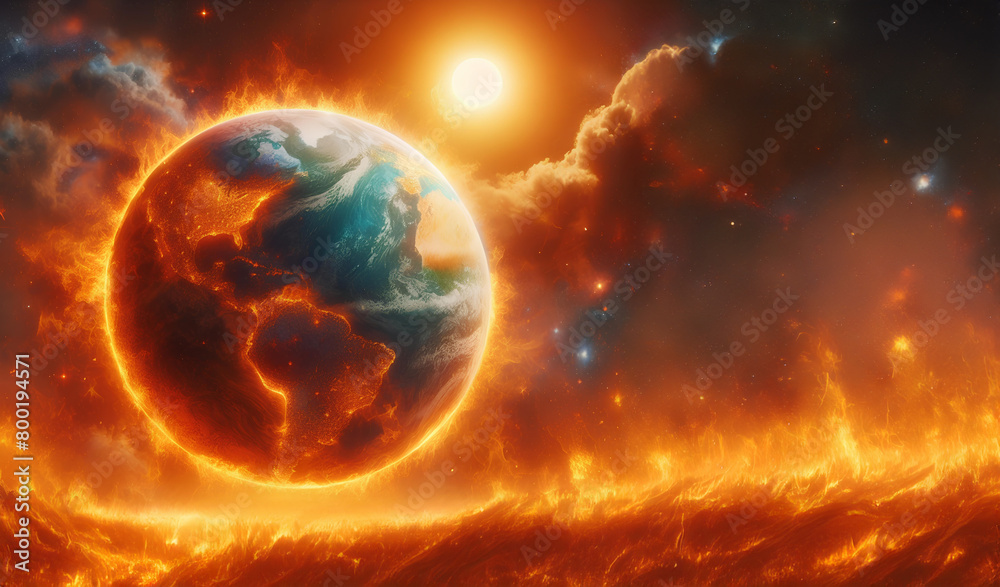 Global warming, Earth globe burning into flames Global warming, Earth globe burning into flames