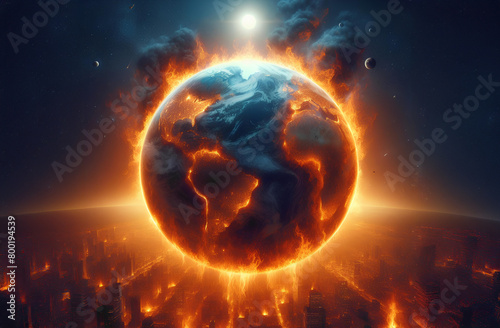 Global warming, Earth globe burning into flames