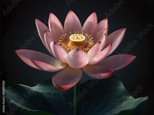 Generated AI image of beautiful lotus gracefully poised on dark backdrop (ID: 800194586)