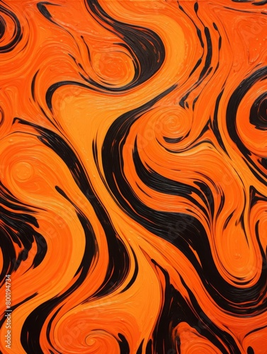 Colorful abstract painting with orange and black.