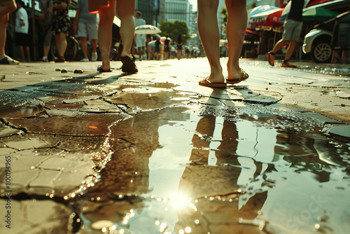 During a heatwave - an urban area suffers with cracked and dry grounds - and mirage-like distortions on the streets evoke an urban hell photo