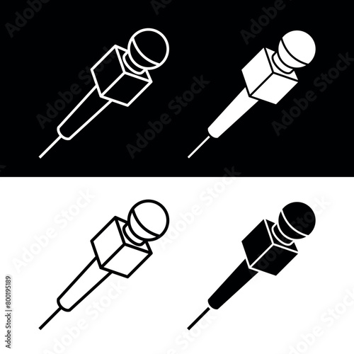 Reporter microphone (mike) icon. Symbol of voice or sound. Pictogram for turning the sound on and off. An attribute of a singer, speaker, or announcer.