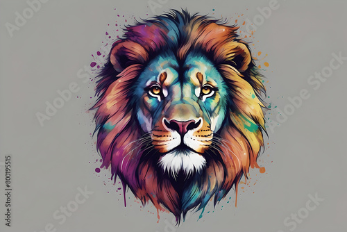 high quality, logo style, Watercolor, powerful colorful lion face logo facing forward, monochrome background, by Yukisakura, awesome full color Ai generative (ID: 800195515)