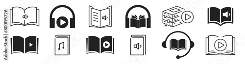 Audiobook icon set. Listen books. Online library concept. Vector illustration