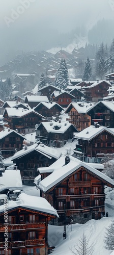Winter landscape with a house, realistic photo