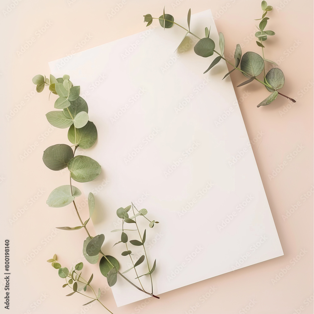 White blank leaf on pink background with eucalyptus sprig
White blank leaf on pink background with eucalyptus sprig