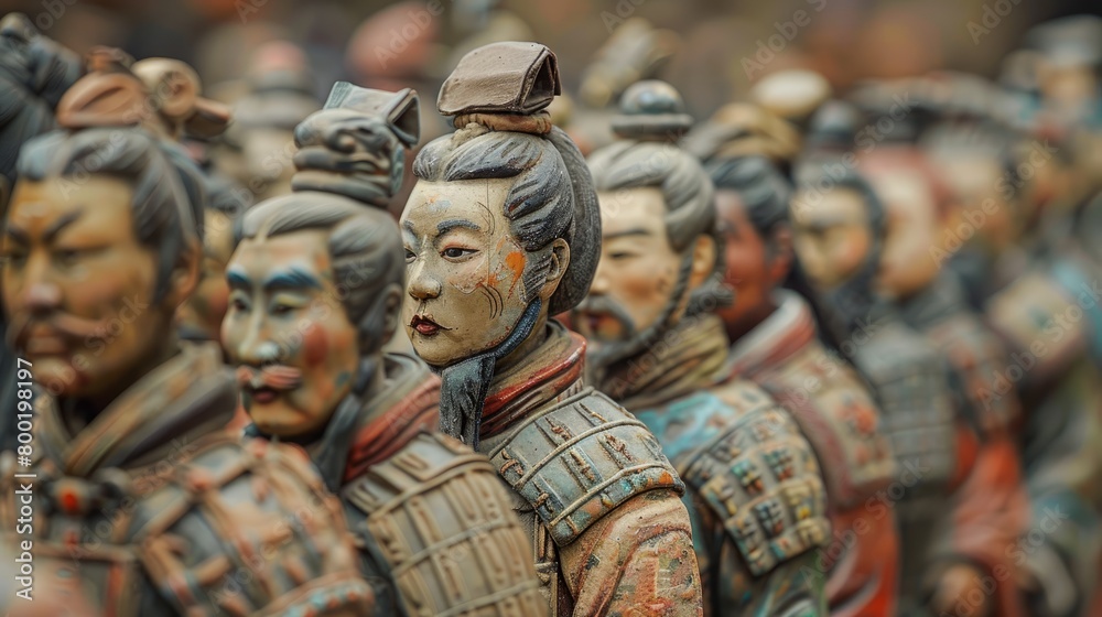 A close up of the faces of the Terracotta Army