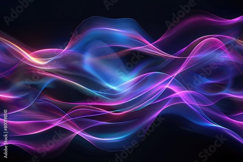 A simplistic and modern digital image with glowing colourful neon waves on a black backdrop  Perfect as a wallpaper or backdrop for any project that requires a modern touch
