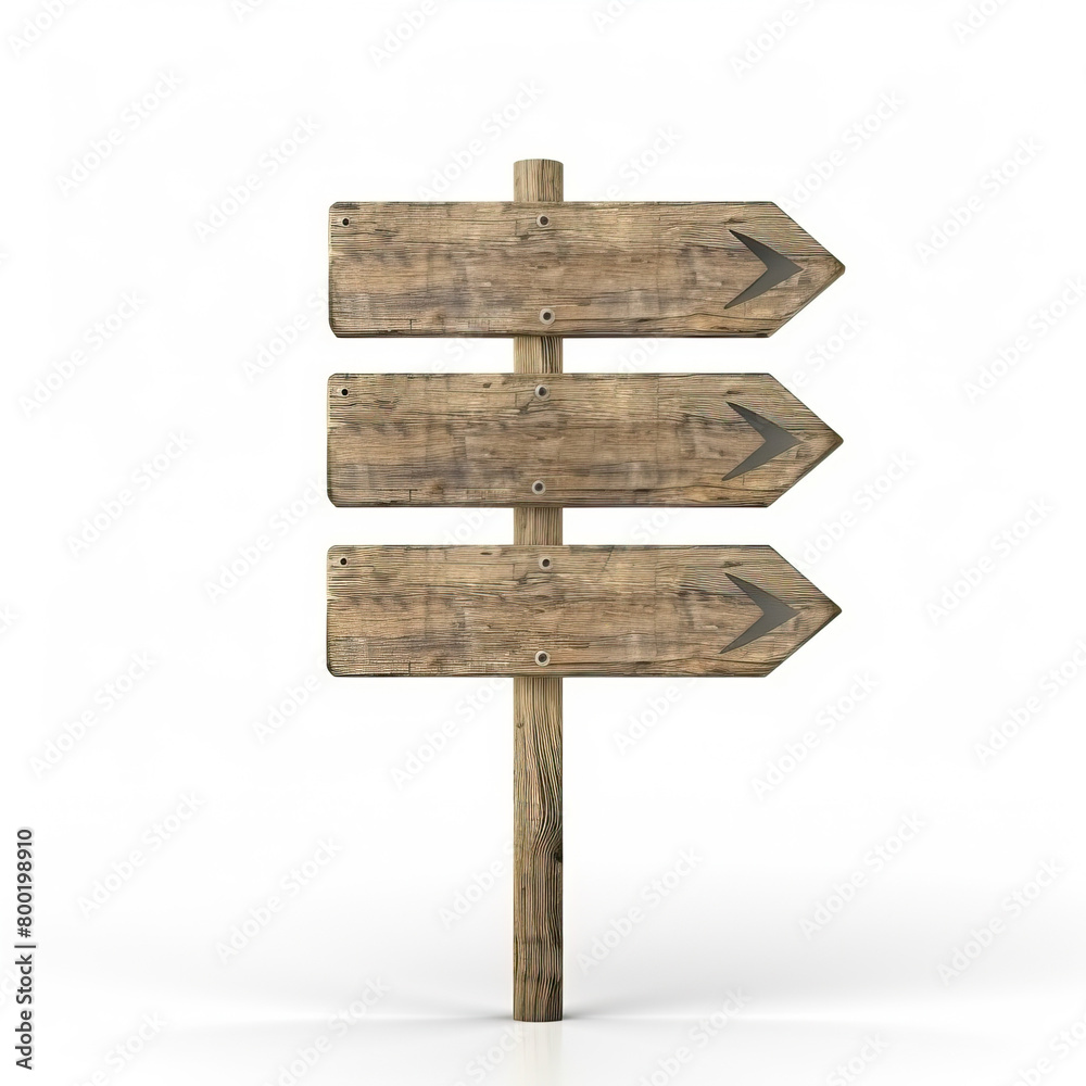 Wooden signs in different directions on a white background

