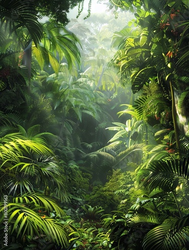 Verdant Rainforest Canopy  A Symphony of Tropical Flora and Fauna Basking in National Geographic-Esque Splendor