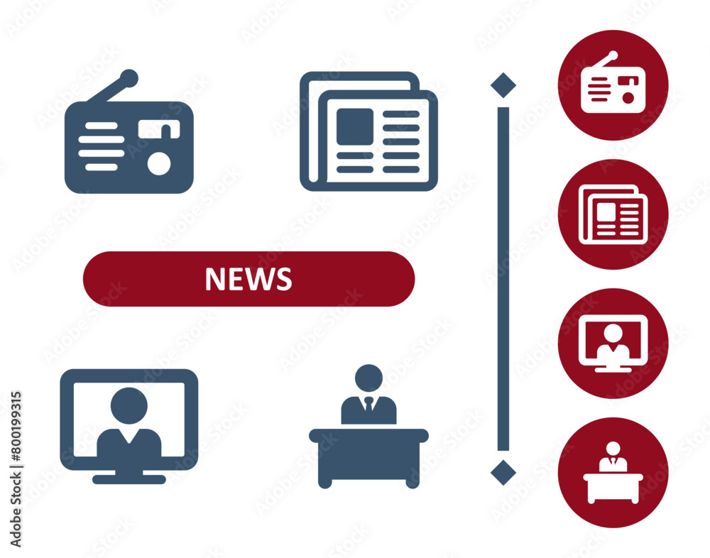 News Icons. Journalism, Press, Media, Radio, Newspaper, TV, News Anchor, Presenter Icon News Icons. Journalism, Press, Media, Radio, Newspaper, TV, News Anchor, Presenter Icon