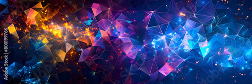 A detailed HD image of a geometric composition with multiple layers of triangles and hexagons, colored in vibrant blues and purples to resemble a dense starry night photo