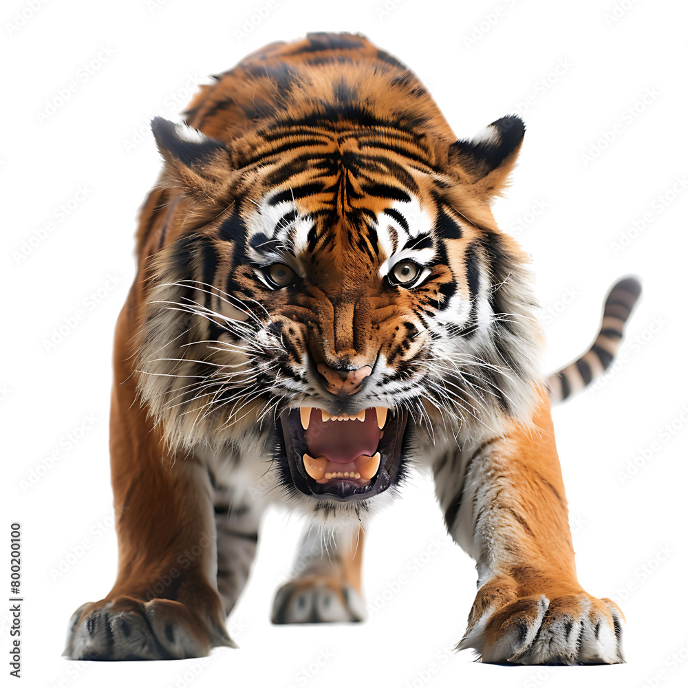 Obraz premium Angry Tiger on isolated transparent background