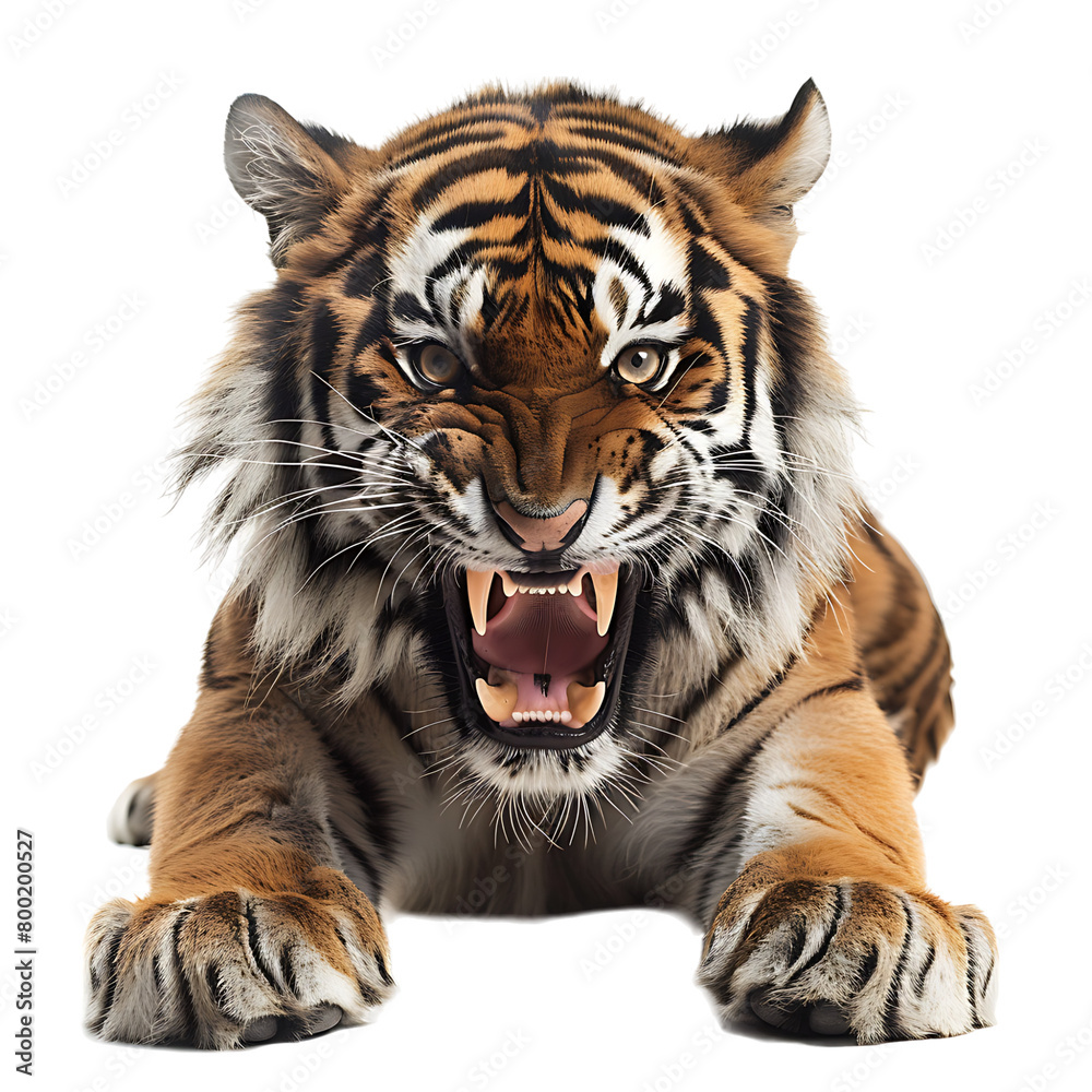 Obraz premium Angry Tiger on isolated transparent background