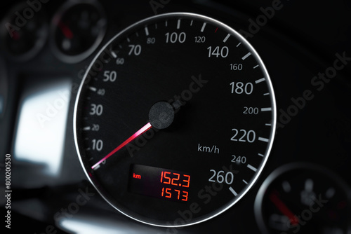 Obraz na płótnie Car speedometer. Close up shot of a speedometer in a car. w salonie