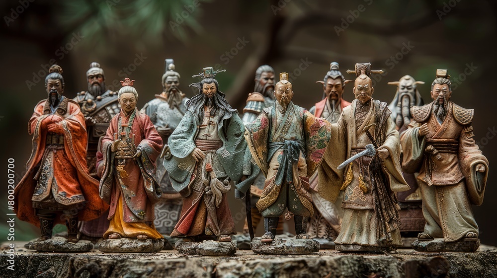 A group of ancient Chinese warriors stand in a battle formation, ready to fight. A group of ancient Chinese warriors stand in a battle formation, ready to fight.