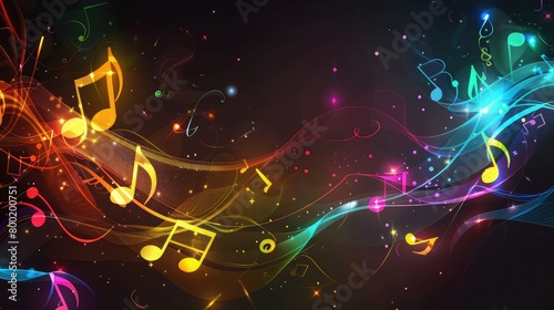Abstract background design  Colorful music notes on a dark background  Abstract Background with Music notes
