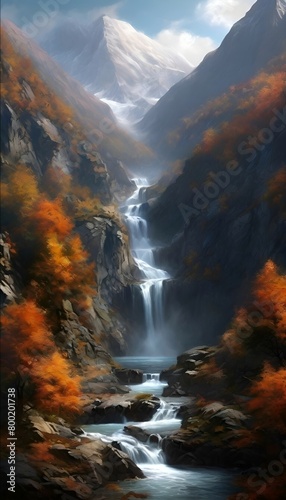 Landschaft Herbst Berg Wasserfall. Wallpaper für Telefon.