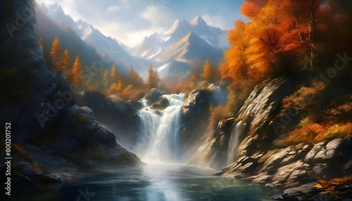 Landschaft Herbst Berg Wasserfall. Wallpaper für den Computer. photo