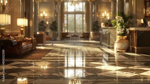 A marble floor in a fancy hotel lobby