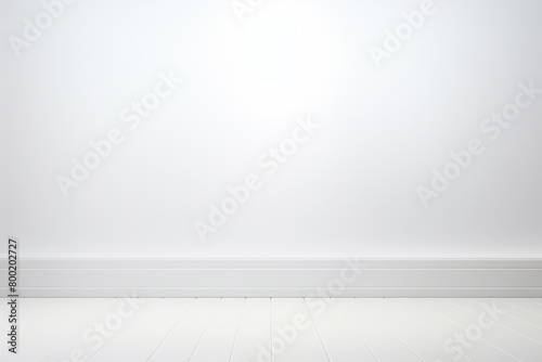 White empty room with white walls, white floor and wooden shelves. 3d rendering mock up