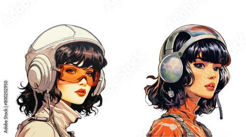 Woman cosmic pilot in helmet. Vector illustration