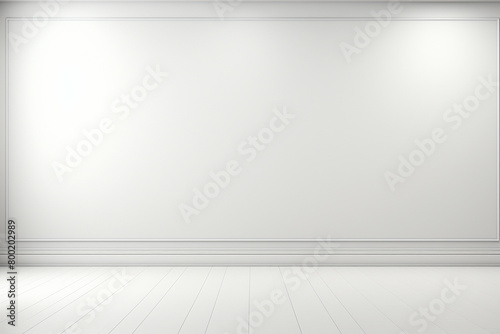 White empty room with white walls, white floor and wooden shelves. 3d rendering mock up © Anayat